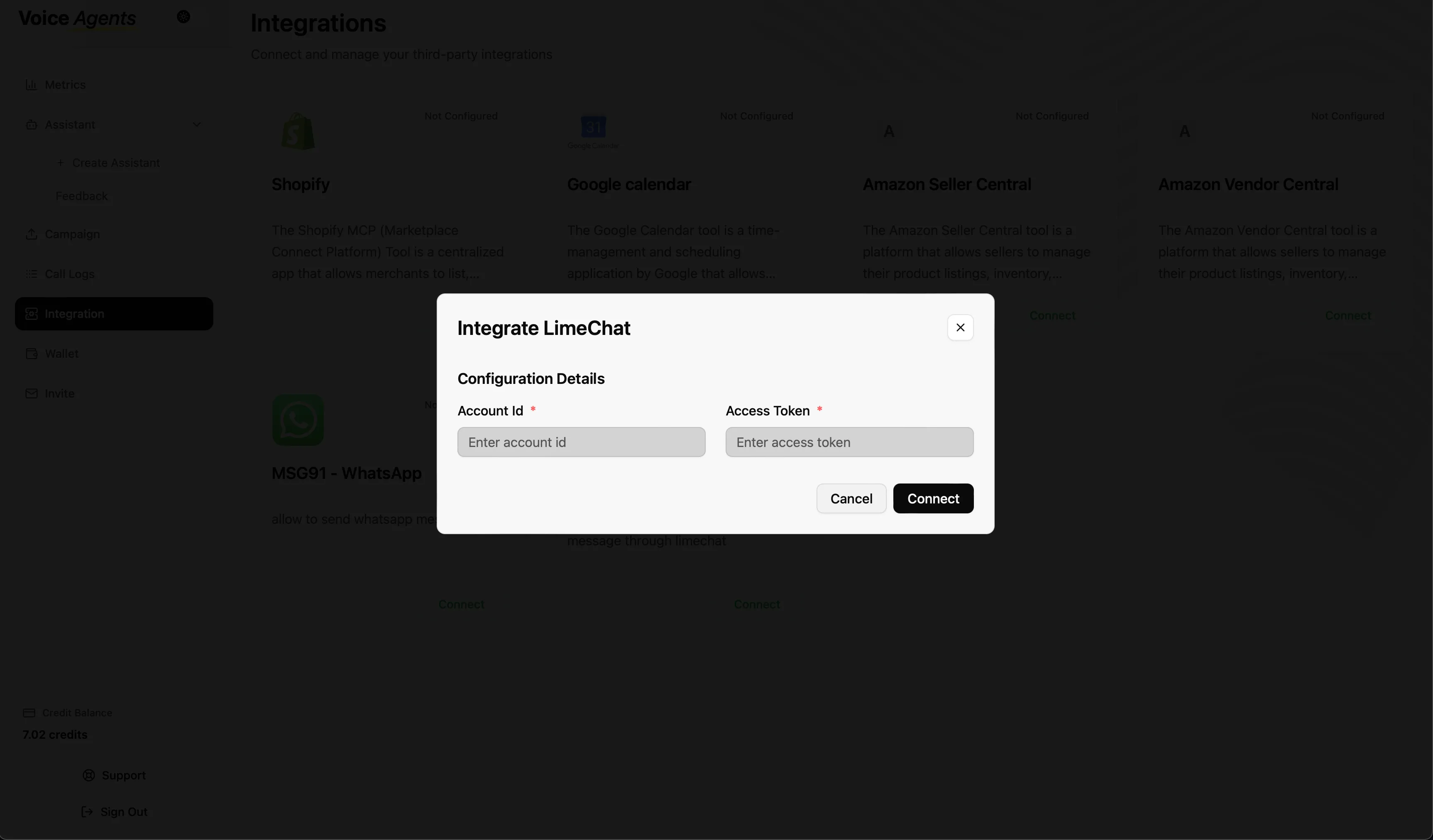 Voice Agents Integration Tab