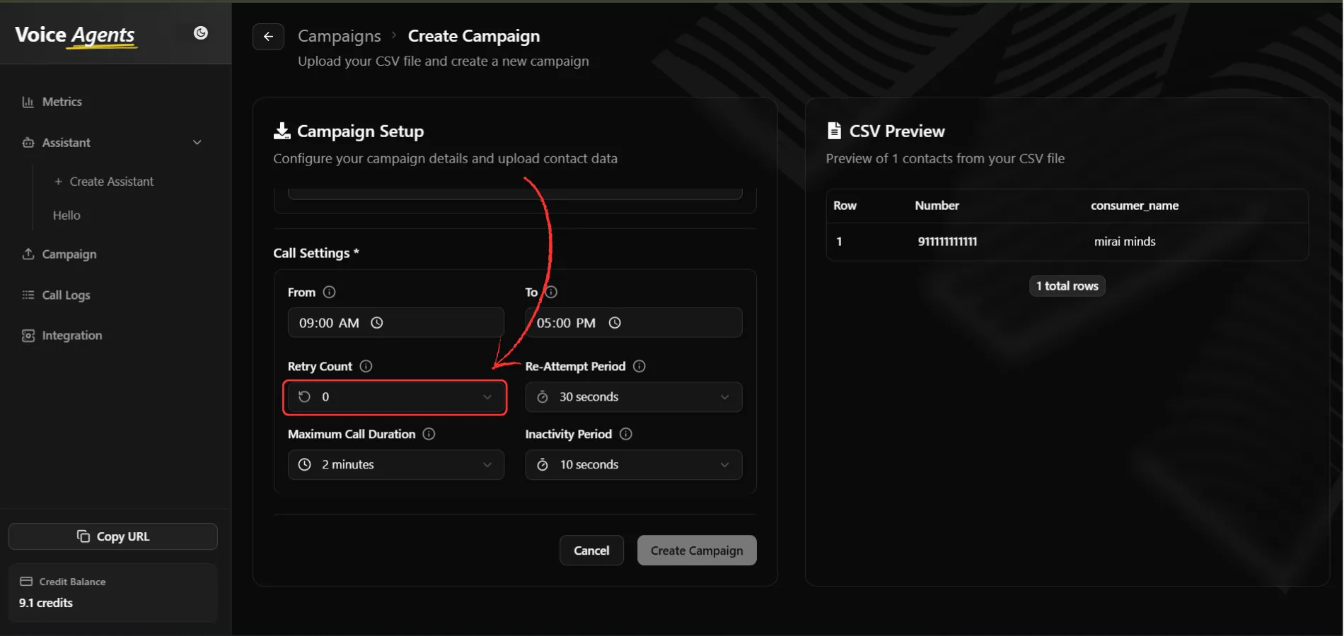 Retry configuration