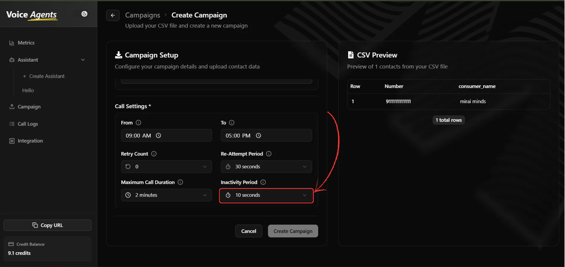Inactivity period settings