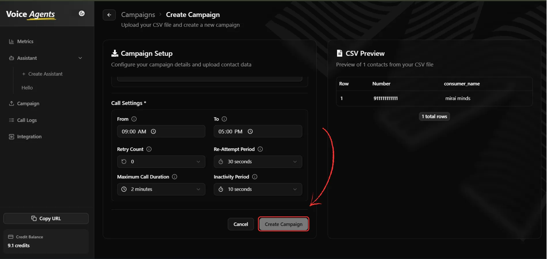 Create campaign final step
