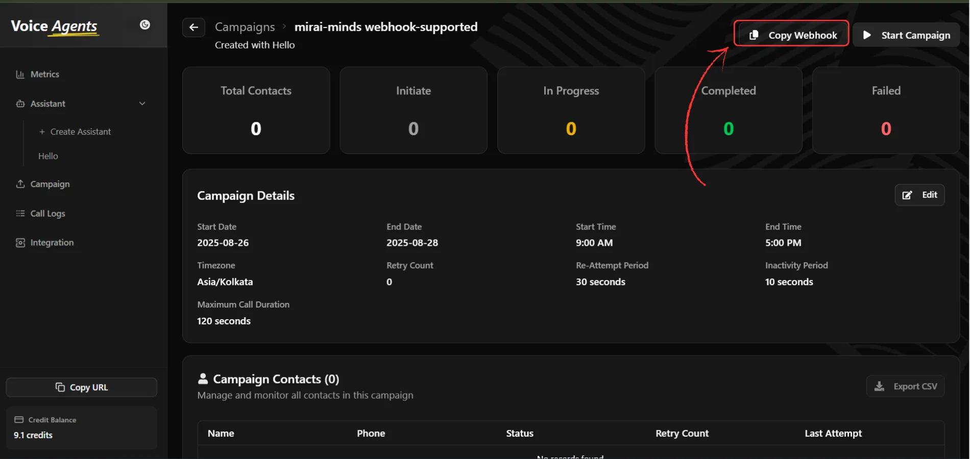 Copy webhook endpoint button