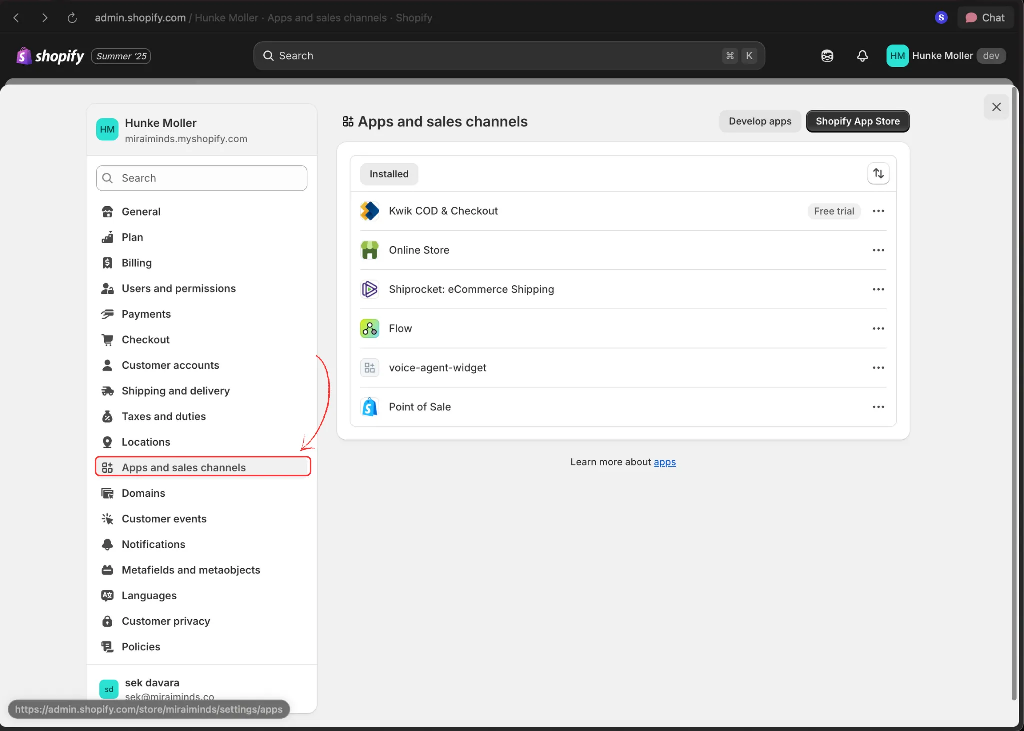 Settings menu